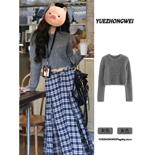 小個子灰色短款軟糯毛衣女2025早秋季新款修身顯瘦內搭針織衫上衣