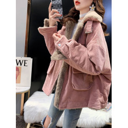 羊羔毛工裝外套女秋冬季韓版百搭寬松加絨加厚保暖燈芯絨派克棉服