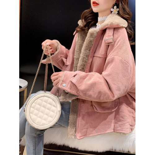 羊羔毛工裝外套女秋冬季韓版百搭寬松加絨加厚保暖燈芯絨派克棉服 羊羔毛工裝外套女秋冬季韓版百搭寬松加絨加厚保暖燈芯絨派克棉服