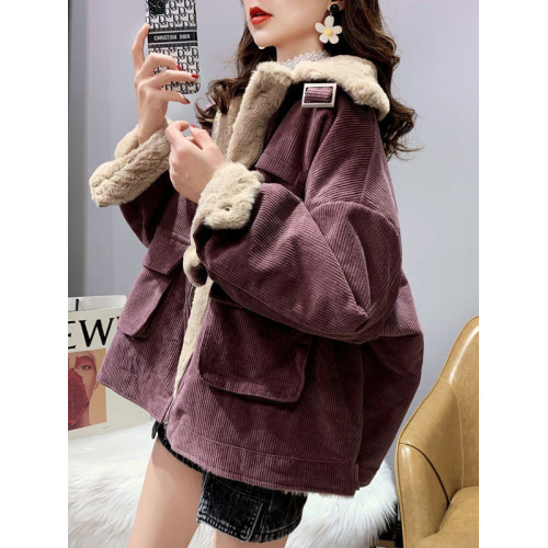 羊羔毛工裝外套女秋冬季韓版百搭寬松加絨加厚保暖燈芯絨派克棉服 羊羔毛工裝外套女秋冬季韓版百搭寬松加絨加厚保暖燈芯絨派克棉服