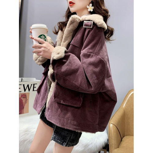 羊羔毛工裝外套女秋冬季韓版百搭寬松加絨加厚保暖燈芯絨派克棉服 羊羔毛工裝外套女秋冬季韓版百搭寬松加絨加厚保暖燈芯絨派克棉服