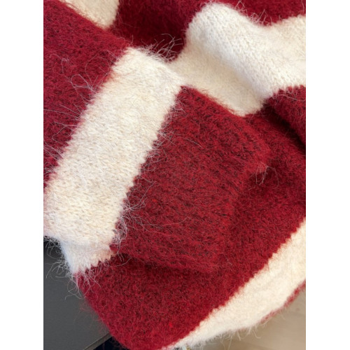 超好看紅白條紋正肩毛衣女2025秋裝新款大碼胖mm馬海毛針織衫上衣