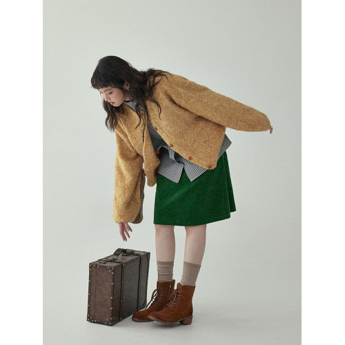 「北島AMUU」黃色短款花雜圈圈針織開衫女秋冬羊毛毛衣外套上衣 「北島AMUU」黃色短款花雜圈圈針織開衫女秋冬羊毛毛衣外套上衣