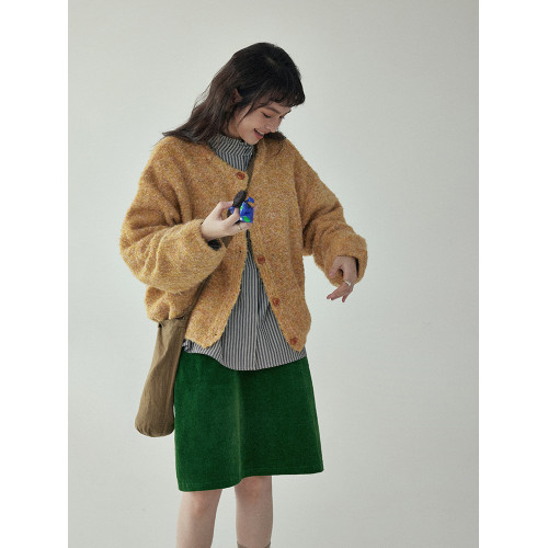 「北島AMUU」黃色短款花雜圈圈針織開衫女秋冬羊毛毛衣外套上衣 「北島AMUU」黃色短款花雜圈圈針織開衫女秋冬羊毛毛衣外套上衣