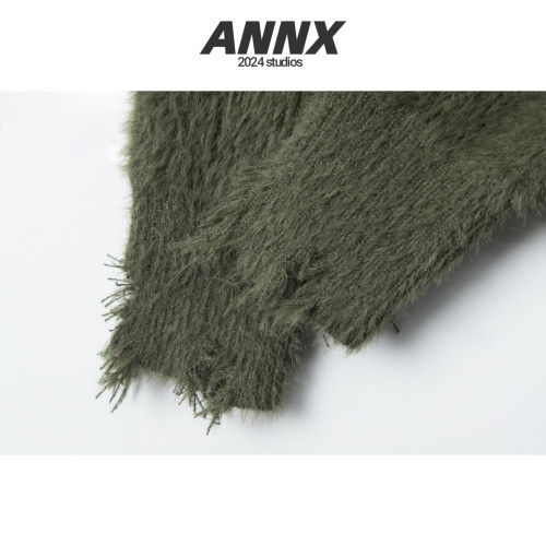 ANNX2026復古毛邊設計感蝴蝶針織衫慵嬾風海馬毛圓領套頭毛衣辣妹 ANNX2026復古毛邊設計感蝴蝶針織衫慵嬾風海馬毛圓領套頭毛衣辣妹