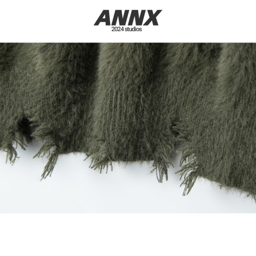 ANNX2026復古毛邊設計感蝴蝶針織衫慵嬾風海馬毛圓領套頭毛衣辣妹 ANNX2026復古毛邊設計感蝴蝶針織衫慵嬾風海馬毛圓領套頭毛衣辣妹