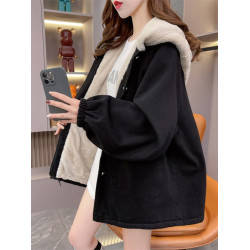 加絨加厚牛仔外套女秋冬2025新款寬松慵懶風休閒百搭羊羔毛派克服