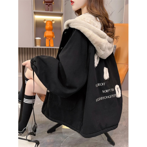 加絨加厚牛仔外套女秋冬2025新款寬松慵懶風休閒百搭羊羔毛派克服 加絨加厚牛仔外套女秋冬2025新款寬松慵懶風休閒百搭羊羔毛派克服