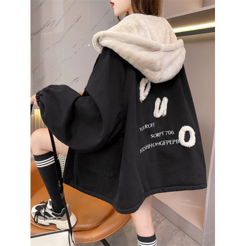 加絨加厚牛仔外套女秋冬2025新款寬松慵懶風休閒百搭羊羔毛派克服 加絨加厚牛仔外套女秋冬2025新款寬松慵懶風休閒百搭羊羔毛派克服