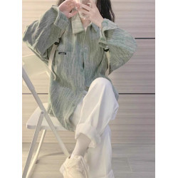 獨特小衆花紗水洗牛仔外套女春秋款學生寬松百搭復古翻領夾克上衣