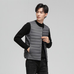 2025冬新款男圓領羽絨馬甲輕薄背心內穿馬夾短款大碼保暖無領坎肩