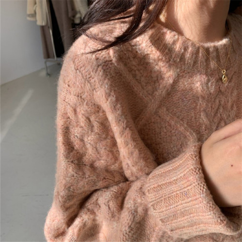 復古麻花套頭毛衣女2025秋冬新款慵嬾寬鬆外穿加厚粗毛線針織上衣