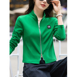 薄短款外套女春秋季款 立領開衫拉鍊運動小衫修身純棉長袖t恤上衣