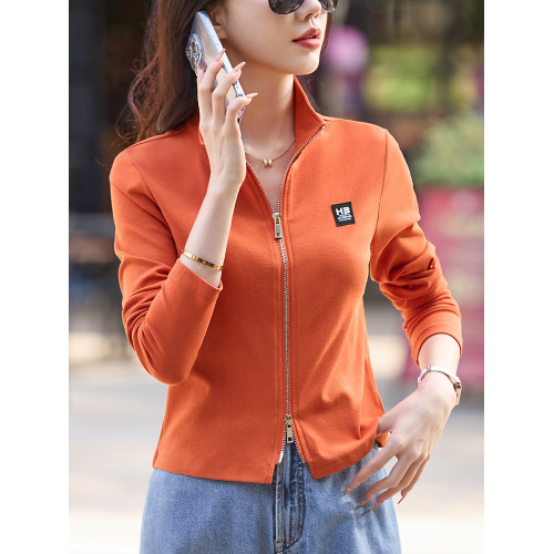 薄短款外套女春秋季款 立領開衫拉鍊運動小衫修身純棉長袖t恤上衣 薄短款外套女春秋季款 立領開衫拉鍊運動小衫修身純棉長袖t恤上衣