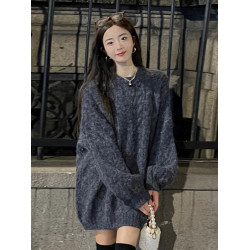 2026新款爆款慵嬾風中長款套頭毛衣女秋冬季寬鬆加厚內搭針織上衣