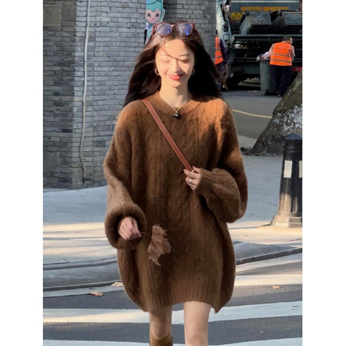 2026新款爆款慵嬾風中長款套頭毛衣女秋冬季寬鬆加厚內搭針織上衣