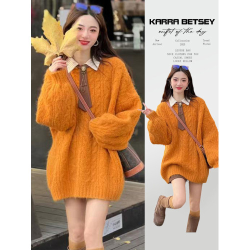 2026新款爆款慵嬾風中長款套頭毛衣女秋冬季寬鬆加厚內搭針織上衣