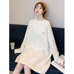 中長款針織打底毛衣裙女秋冬新款大碼胖妹妹寬鬆慵嬾風長袖連衣裙