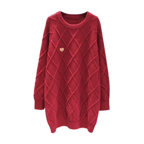 中長款針織打底毛衣裙女秋冬新款大碼胖妹妹寬鬆慵嬾風長袖連衣裙