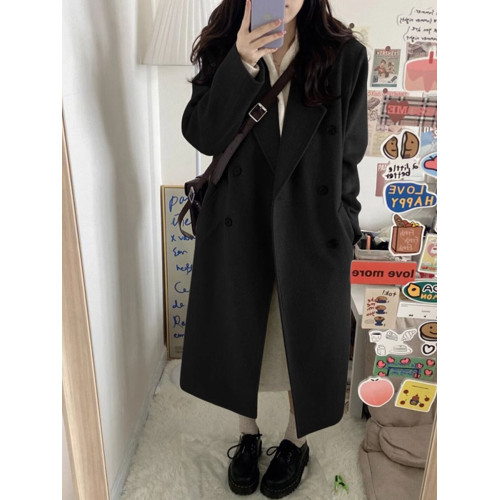 高級感黑色毛呢外套女冬季2025新款韓系小個子中長款呢子大衣加厚 高級感黑色毛呢外套女冬季2025新款韓系小個子中長款呢子大衣加厚