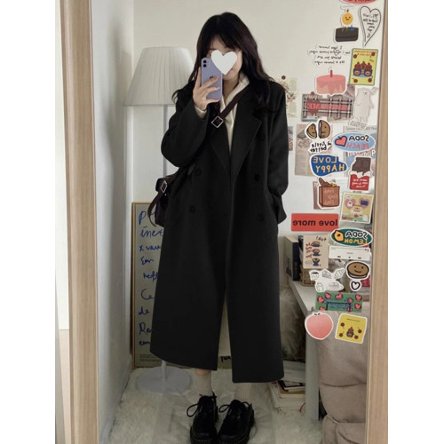高級感黑色毛呢外套女冬季2025新款韓系小個子中長款呢子大衣加厚 高級感黑色毛呢外套女冬季2025新款韓系小個子中長款呢子大衣加厚