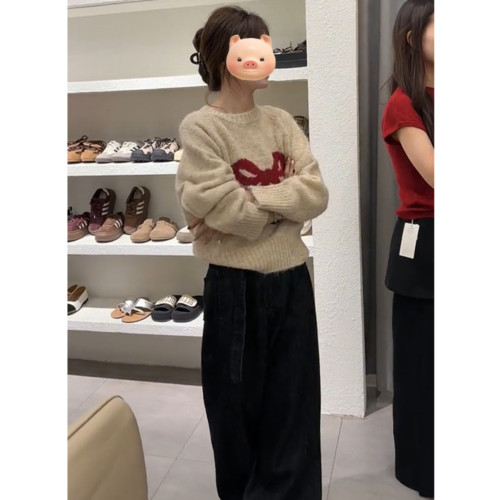 韓系甜美減齡蝴蝶結圓領長袖毛衣女秋冬日系軟糯外穿針織衫上衣 韓系甜美減齡蝴蝶結圓領長袖毛衣女秋冬日系軟糯外穿針織衫上衣