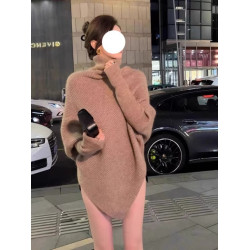 氛圍感紅色高領長袖慵懶風毛衣秋季女裝新款設計感不規則修身上衣