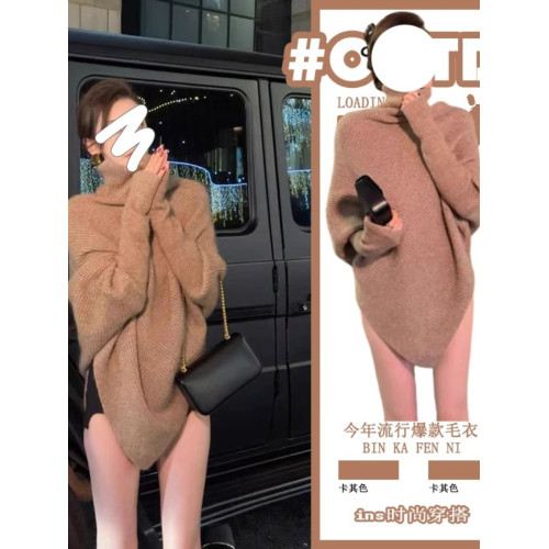 氛圍感紅色高領長袖慵懶風毛衣秋季女裝新款設計感不規則修身上衣 氛圍感紅色高領長袖慵懶風毛衣秋季女裝新款設計感不規則修身上衣