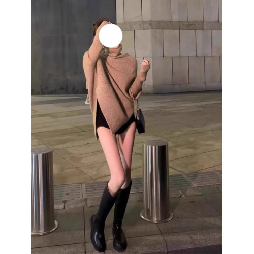 氛圍感紅色高領長袖慵懶風毛衣秋季女裝新款設計感不規則修身上衣 氛圍感紅色高領長袖慵懶風毛衣秋季女裝新款設計感不規則修身上衣