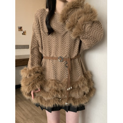 設計感鏤空毛絨長袖毛衣秋冬2025新款大碼女裝胖mm寬松針織衫上衣