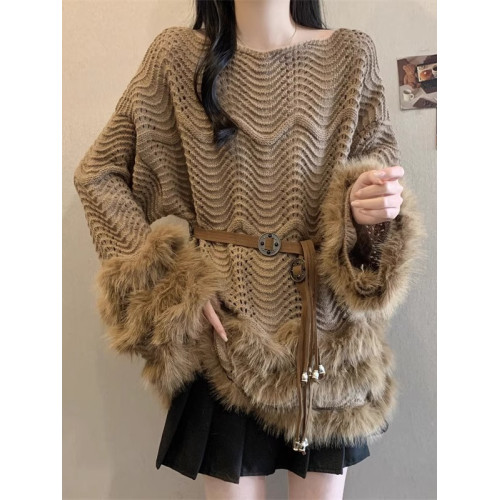 設計感鏤空毛絨長袖毛衣秋冬2025新款大碼女裝胖mm寬松針織衫上衣 設計感鏤空毛絨長袖毛衣秋冬2025新款大碼女裝胖mm寬松針織衫上衣