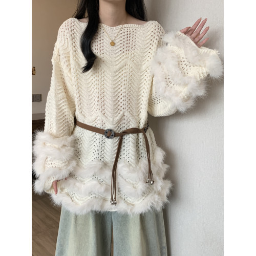 設計感鏤空毛絨長袖毛衣秋冬2025新款大碼女裝胖mm寬松針織衫上衣 設計感鏤空毛絨長袖毛衣秋冬2025新款大碼女裝胖mm寬松針織衫上衣