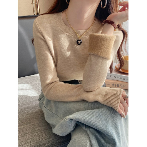 低領加絨毛衣女款2025新款冬季加厚內搭保暖打底衫秋冬針織上衣