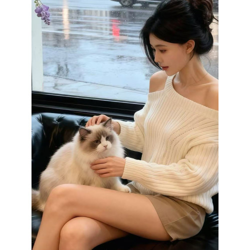 設計感針織衫女秋冬氣質高級感毛衣女巨好看掛脖斜肩寬松慵懶上衣 設計感針織衫女秋冬氣質高級感毛衣女巨好看掛脖斜肩寬松慵懶上衣