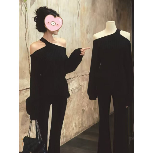 設計感針織衫女秋冬氣質高級感毛衣女巨好看掛脖斜肩寬松慵懶上衣 設計感針織衫女秋冬氣質高級感毛衣女巨好看掛脖斜肩寬松慵懶上衣