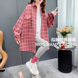 大碼女裝中長款襯衫2025年春秋季新款設計感小衆開衫格子上衣外套