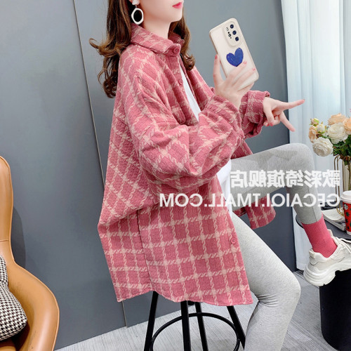 大碼女裝中長款襯衫2025年春秋季新款設計感小衆開衫格子上衣外套 大碼女裝中長款襯衫2025年春秋季新款設計感小衆開衫格子上衣外套