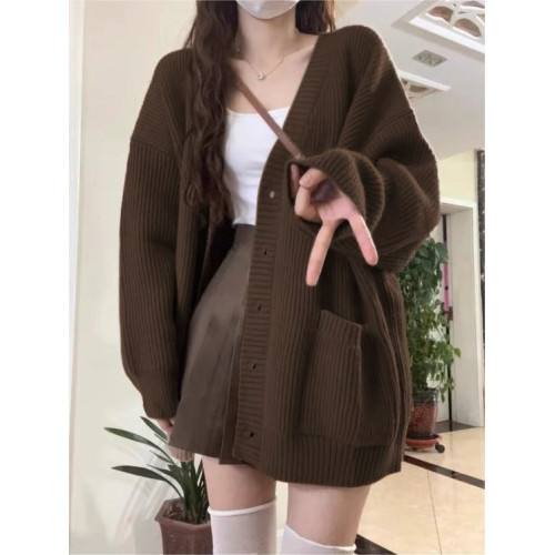 大碼胖MM毛衣外套女秋冬裝2026新款韓系寬鬆藏藍色多巴胺針織開衫