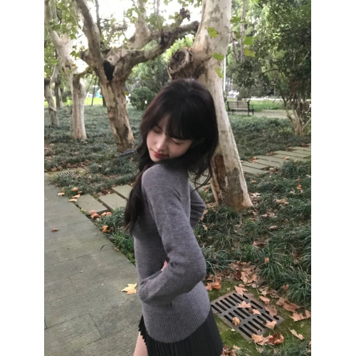 純欲甜辣V領收腰毛衣女秋冬2025新款修身收腰內搭打底針織衫上衣