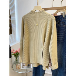 半高領開叉毛衣女秋冬新款韓版寬鬆小衆設計感外穿針織打底衫上衣