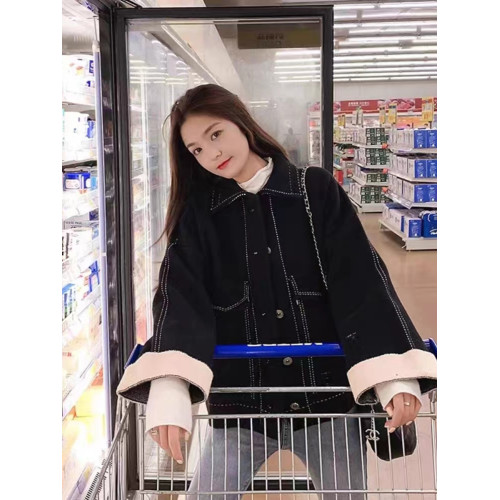 毛呢外套女裝秋冬新款設計感小個子上衣高級感學生短款雙面呢大衣 毛呢外套女裝秋冬新款設計感小個子上衣高級感學生短款雙面呢大衣