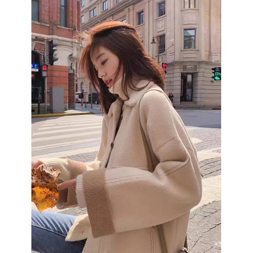 毛呢外套女裝秋冬新款設計感小個子上衣高級感學生短款雙面呢大衣 毛呢外套女裝秋冬新款設計感小個子上衣高級感學生短款雙面呢大衣