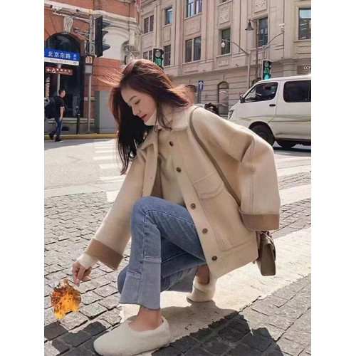 毛呢外套女裝秋冬新款設計感小個子上衣高級感學生短款雙面呢大衣 毛呢外套女裝秋冬新款設計感小個子上衣高級感學生短款雙面呢大衣