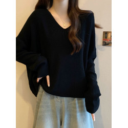 大碼女裝遮肚子慵嬾寬鬆V領毛衣打底衫胖mm韓版百搭顯瘦長袖上衣