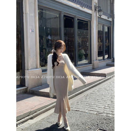 白色水貂絨開衫毛衣外套女軟糯寬鬆秋冬慵嬾風松弛感V領溫柔上衣