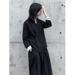 山本日系黑色新中式設計感造型寬松西裝上衣春秋休閒短外套和服女