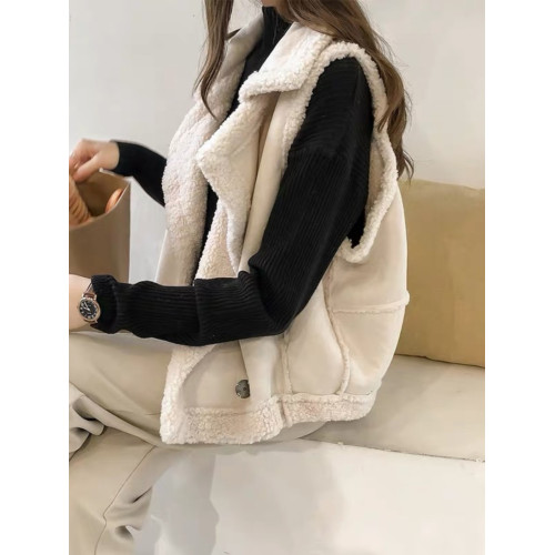 羊羔毛馬夾外套女春秋皮毛一體寬松毛絨韓版胖mm外搭無袖馬甲背心 羊羔毛馬夾外套女春秋皮毛一體寬松毛絨韓版胖mm外搭無袖馬甲背心