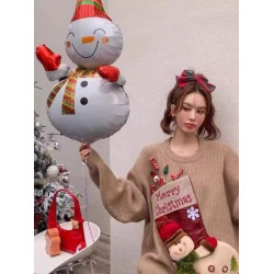 聖誕款大紅卡通外穿套頭冬季新款針織毛衣女立體圖案重工上衣加厚