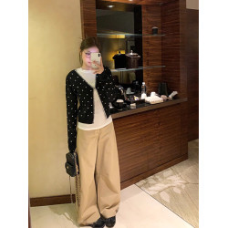 黑色V領波點開衫2025年新款曡穿設計感百搭顯瘦長袖上衣慵嬾外套