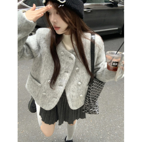 小衆高級感圓領加厚毛呢外套女2025早秋新款氣質寬松短款呢子大衣 小衆高級感圓領加厚毛呢外套女2025早秋新款氣質寬松短款呢子大衣